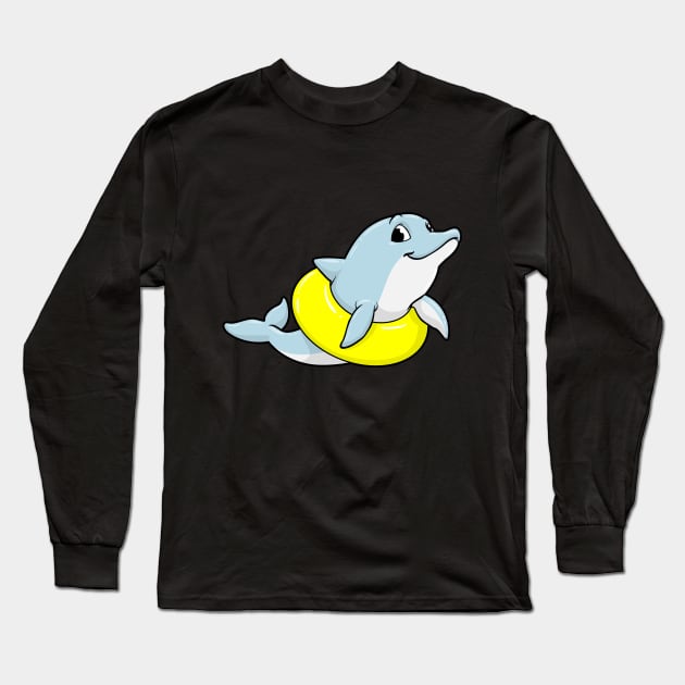 Dolphin at swimming with swim ring Long Sleeve T-Shirt by Markus Schnabel
